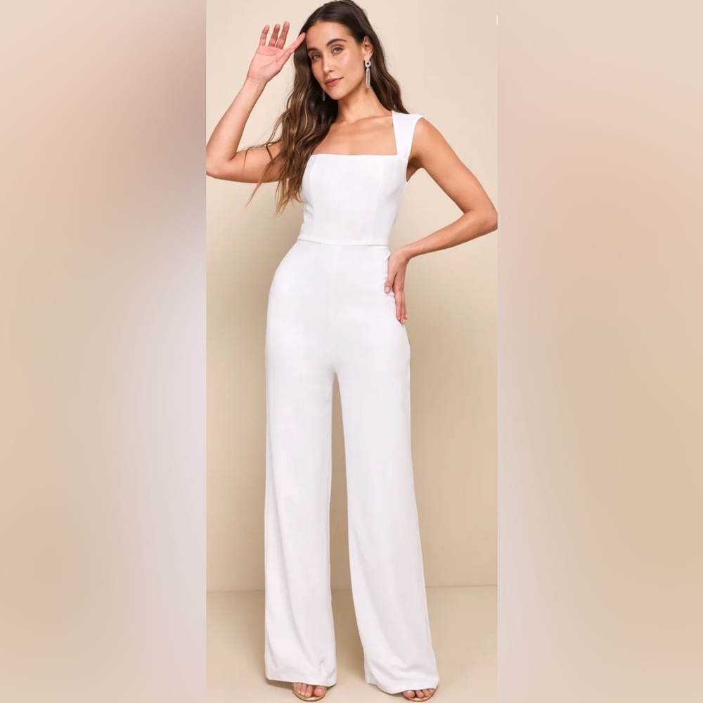 Lulu’s Enticing Endeavors White Jumpsuit, Medium